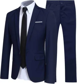 Men's 2 Piece Suit Slim Fit Solid Formal Dress Suits Tuxedo Wedding Blazer Pants for Business Dinner Party