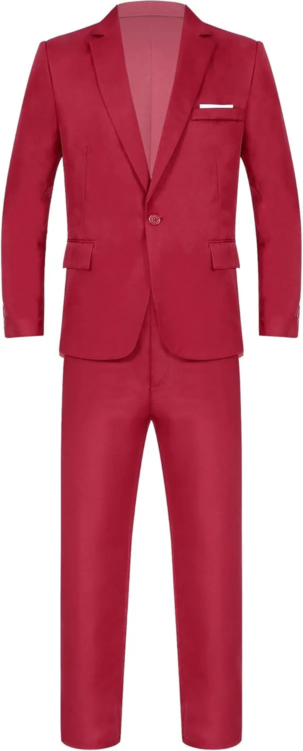 Men's 2 Piece Suit Slim Fit Solid Formal Dress Suits Tuxedo Wedding Blazer Pants for Business Dinner Party