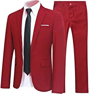 Men's 2 Piece Suit Slim Fit Solid Formal Dress Suits Tuxedo Wedding Blazer Pants for Business Dinner Party