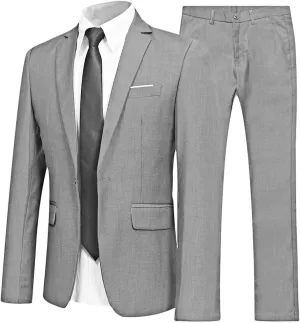 Men's 2 Piece Suit Slim Fit Solid Formal Dress Suits Tuxedo Wedding Blazer Pants for Business Dinner Party