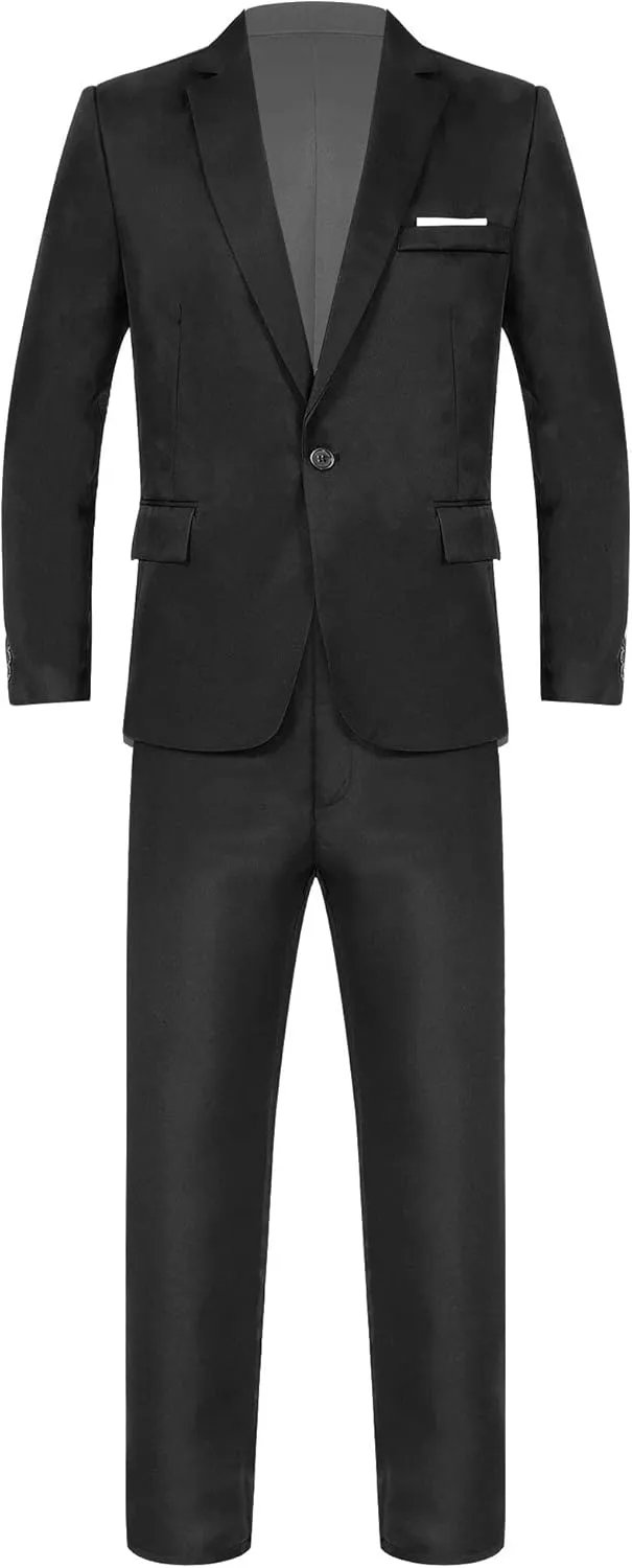 Men's 2 Piece Suit Slim Fit Solid Formal Dress Suits Tuxedo Wedding Blazer Pants for Business Dinner Party