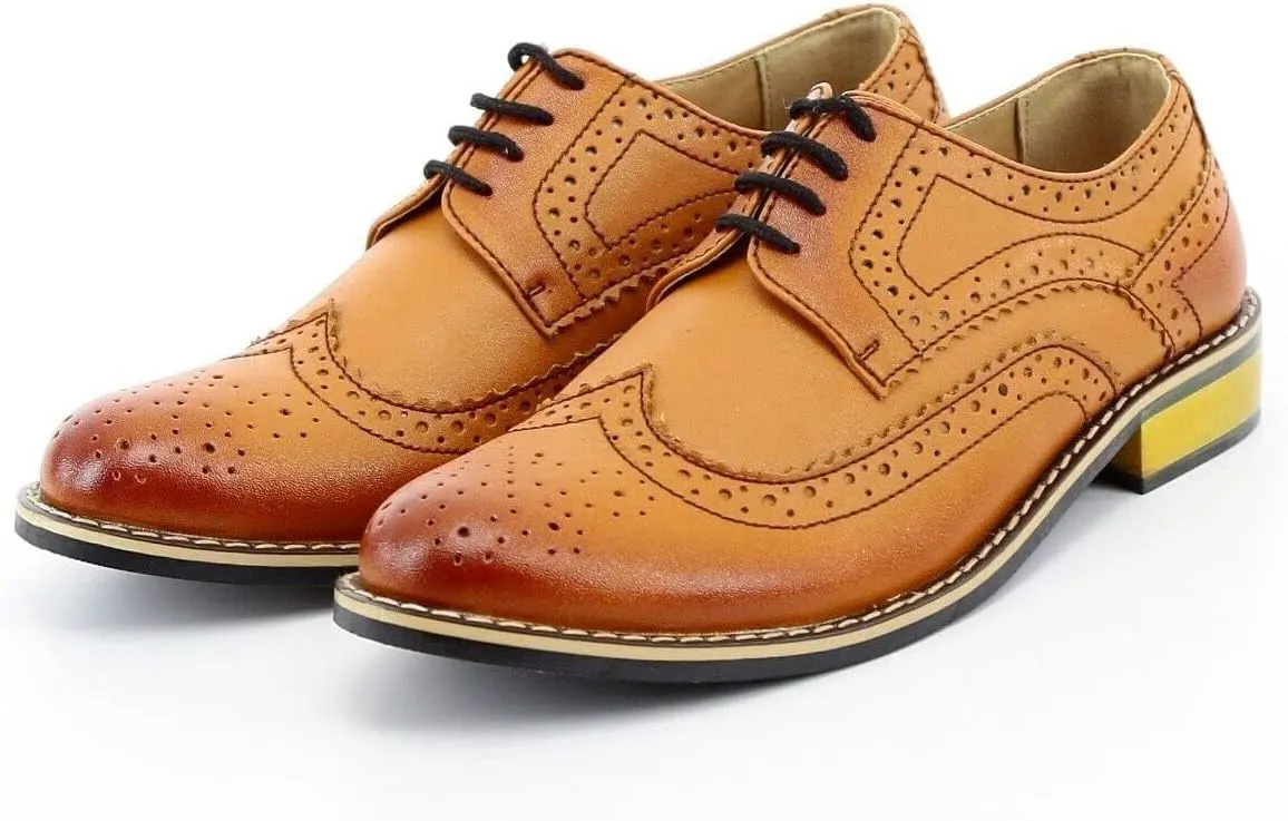 Mens Boys Lace Up Dress Shoes Brogue Father Son Formal Footwear