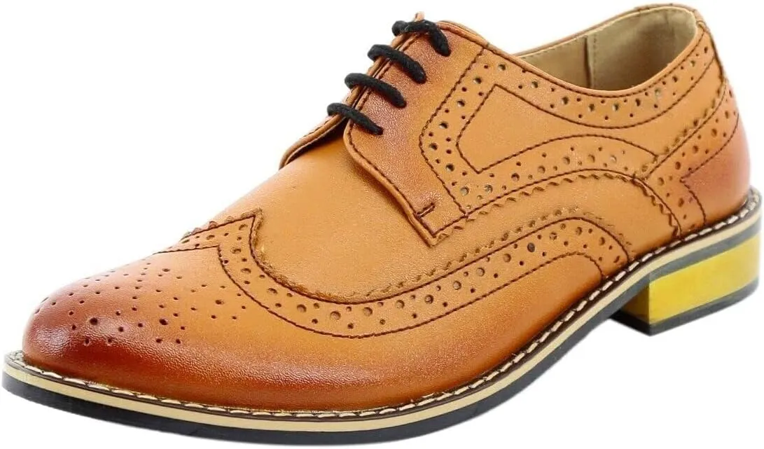Mens Boys Lace Up Dress Shoes Brogue Father Son Formal Footwear