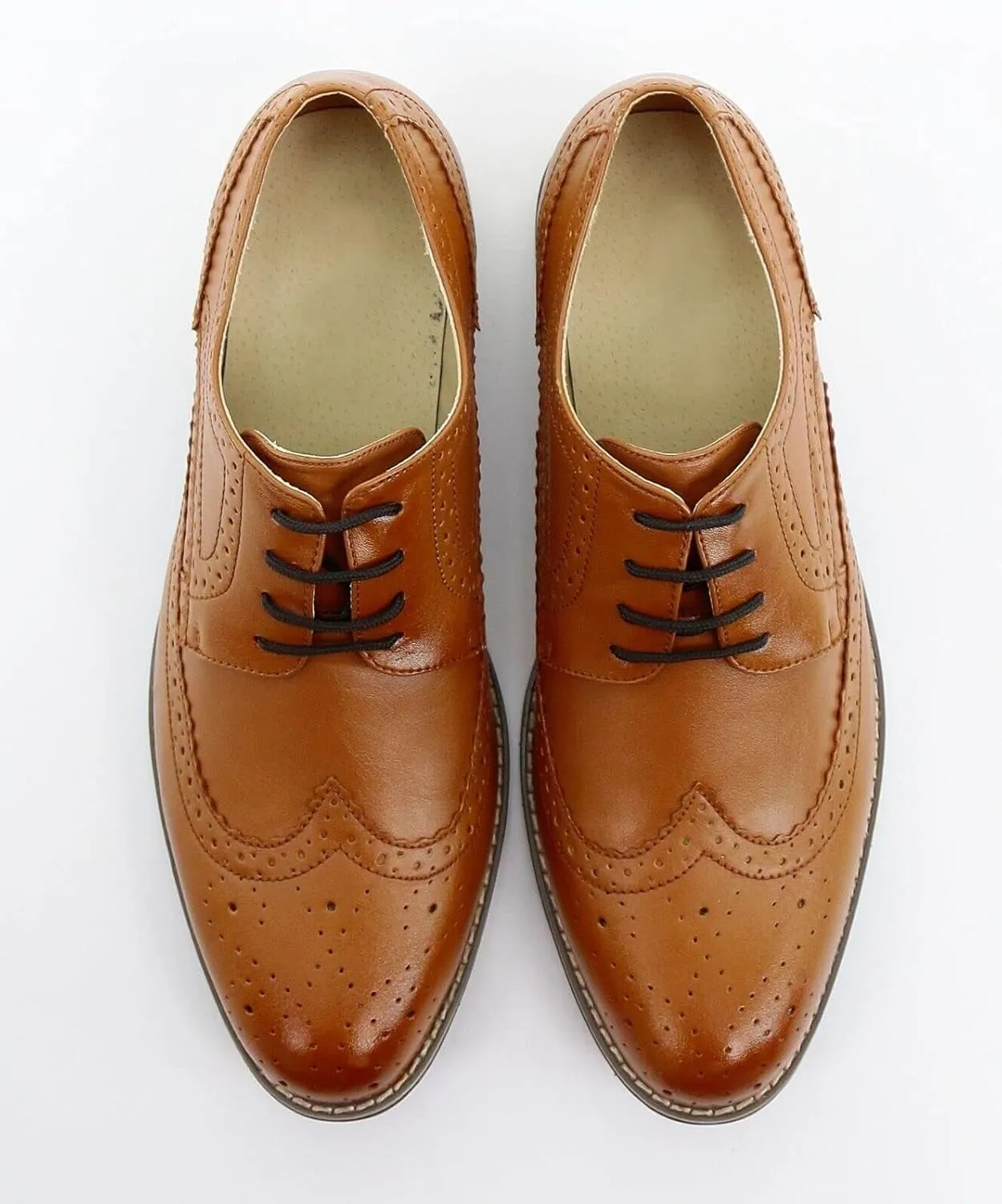Mens Boys Lace Up Dress Shoes Brogue Father Son Formal Footwear