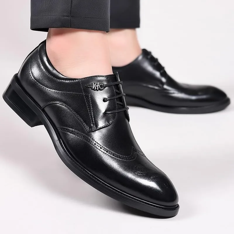 Men's Breathable Leather Wingtip Brogue Oxfords Classic Business Lace Up Dress Shoes