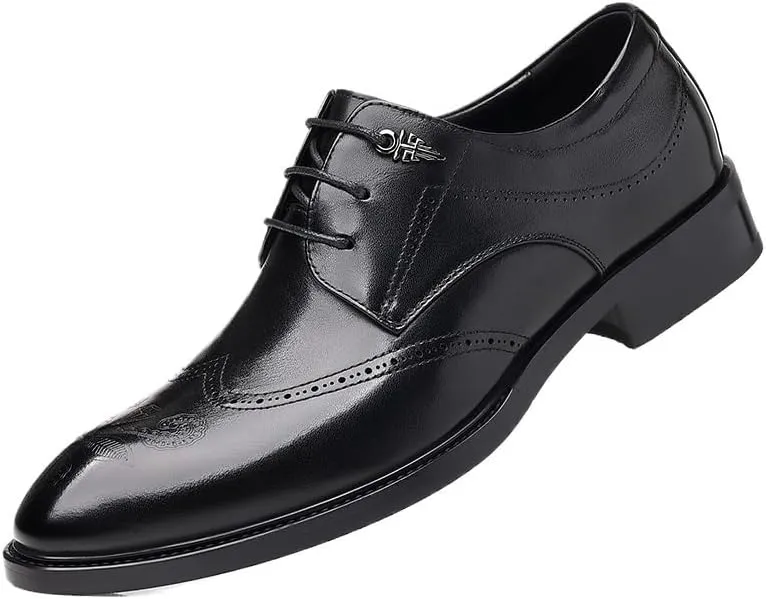 Men's Breathable Leather Wingtip Brogue Oxfords Classic Business Lace Up Dress Shoes