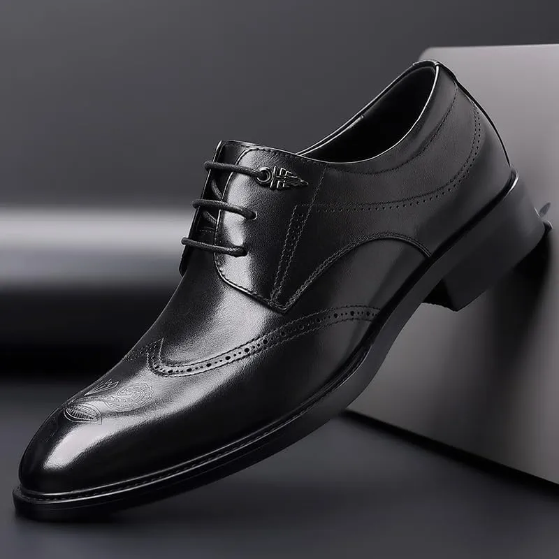 Men's Breathable Leather Wingtip Brogue Oxfords Classic Business Lace Up Dress Shoes