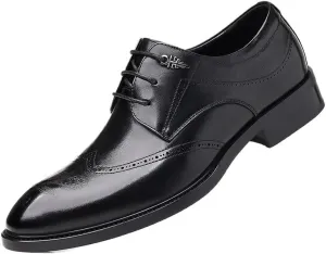 Men's Breathable Leather Wingtip Brogue Oxfords Classic Business Lace Up Dress Shoes