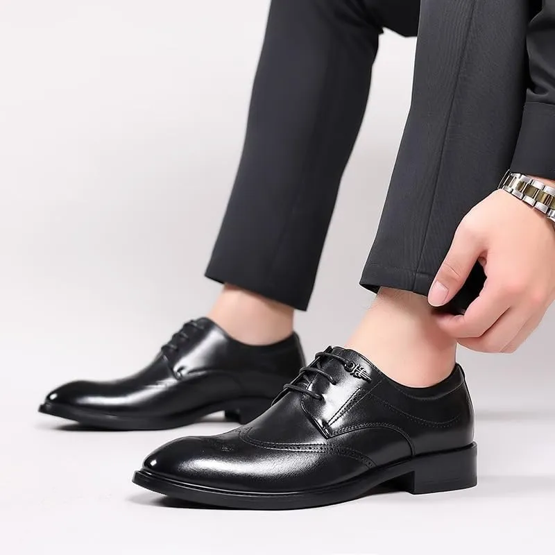 Men's Breathable Leather Wingtip Brogue Oxfords Classic Business Lace Up Dress Shoes