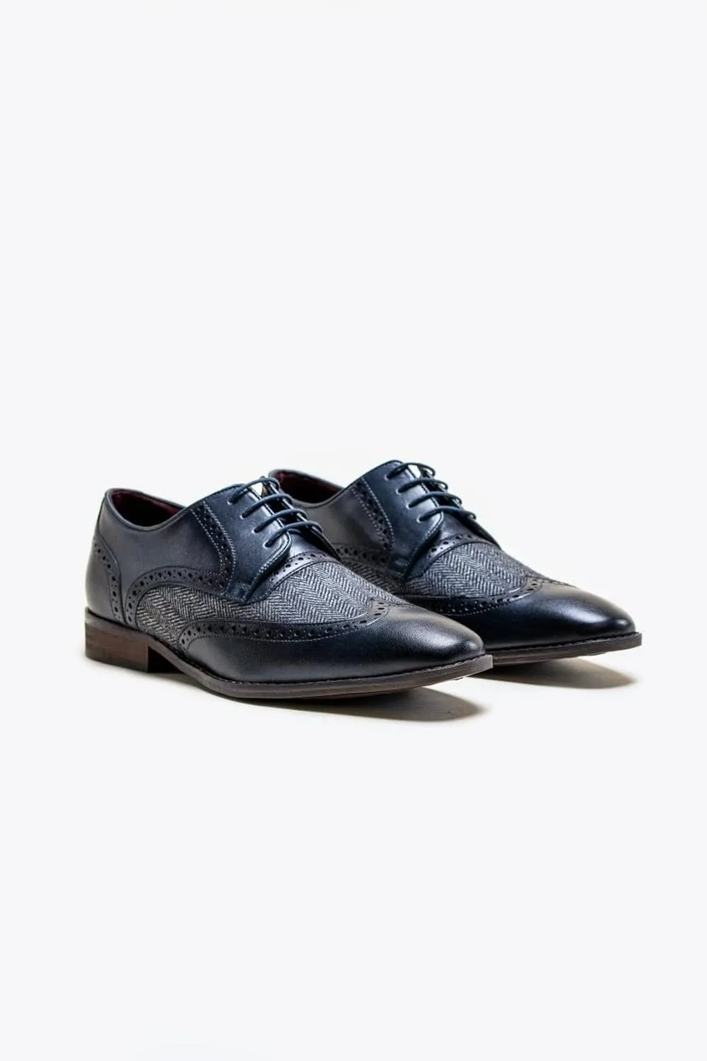 Mens Brougue Genuine Leather Tweed Dress Shoes Lace Up Formal Footwear