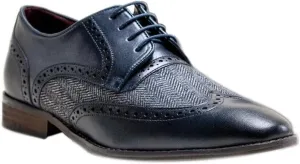 Mens Brougue Genuine Leather Tweed Dress Shoes Lace Up Formal Footwear
