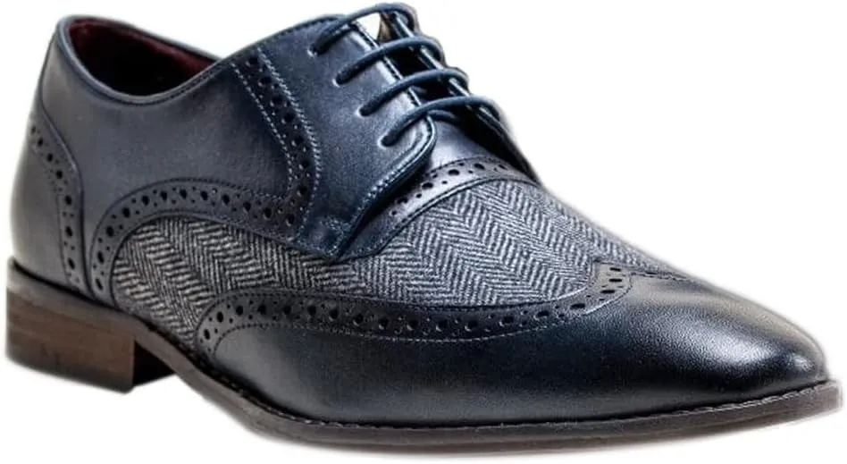 Mens Brougue Genuine Leather Tweed Dress Shoes Lace Up Formal Footwear
