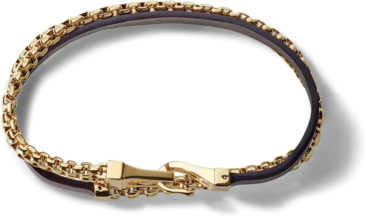 Men's Classic Double Wrap Leather and Box Chain Bracelet