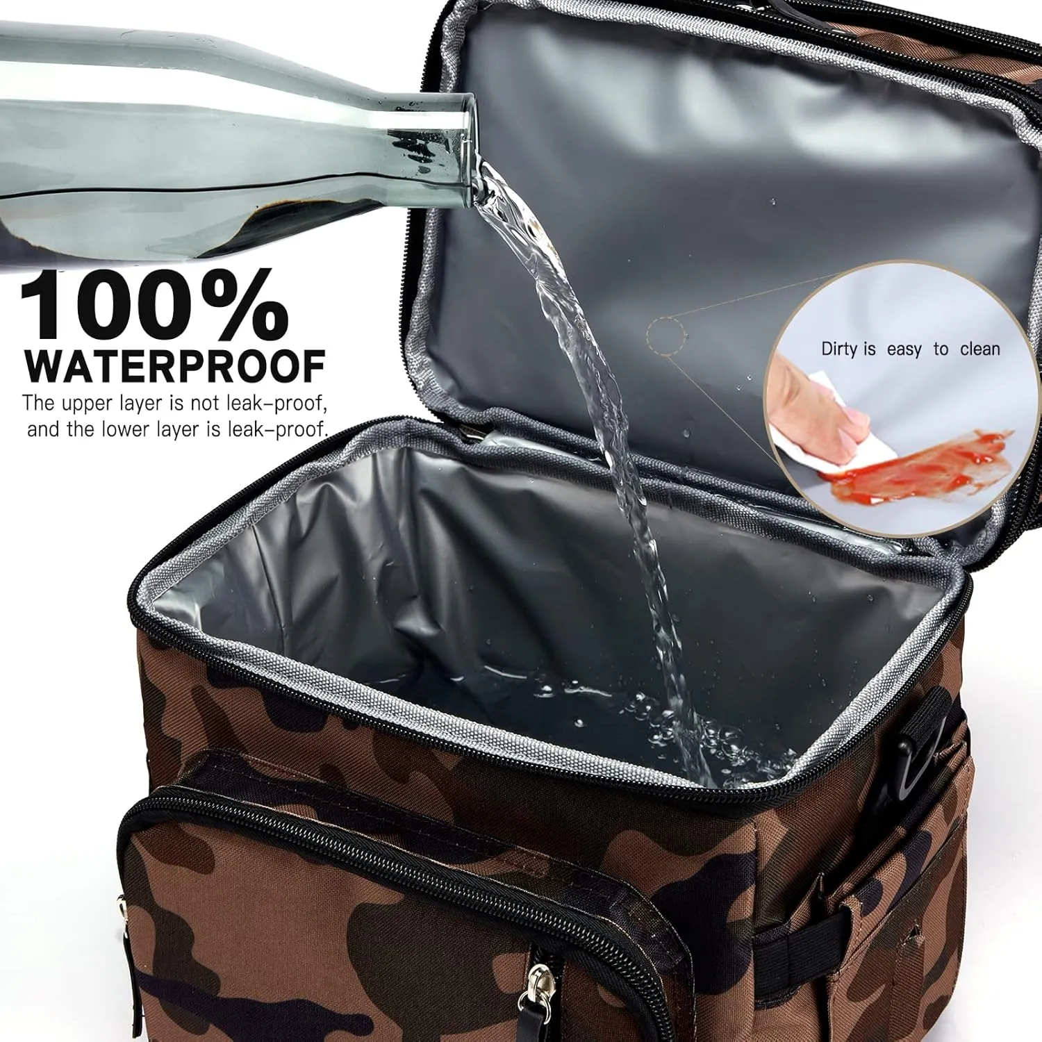 Men's Double/Women's Compartment Lunch bag, Insulated Lunch Cooler Tote 2 Roomy Large Reusable Water-resistant Lunch box (Camouflage)