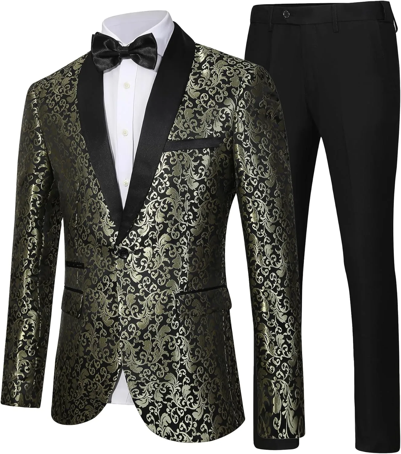 Men's Floral Dinner Party Prom Wedding Stylish Tuxedo Suits for Men One Button Dinner Jacket Pants Set