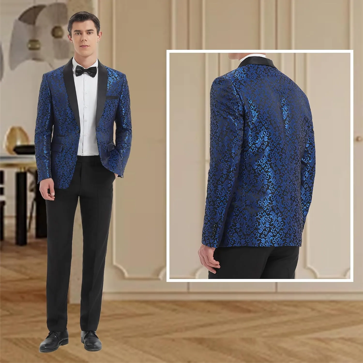 Men's Floral Dinner Party Prom Wedding Stylish Tuxedo Suits for Men One Button Dinner Jacket Pants Set