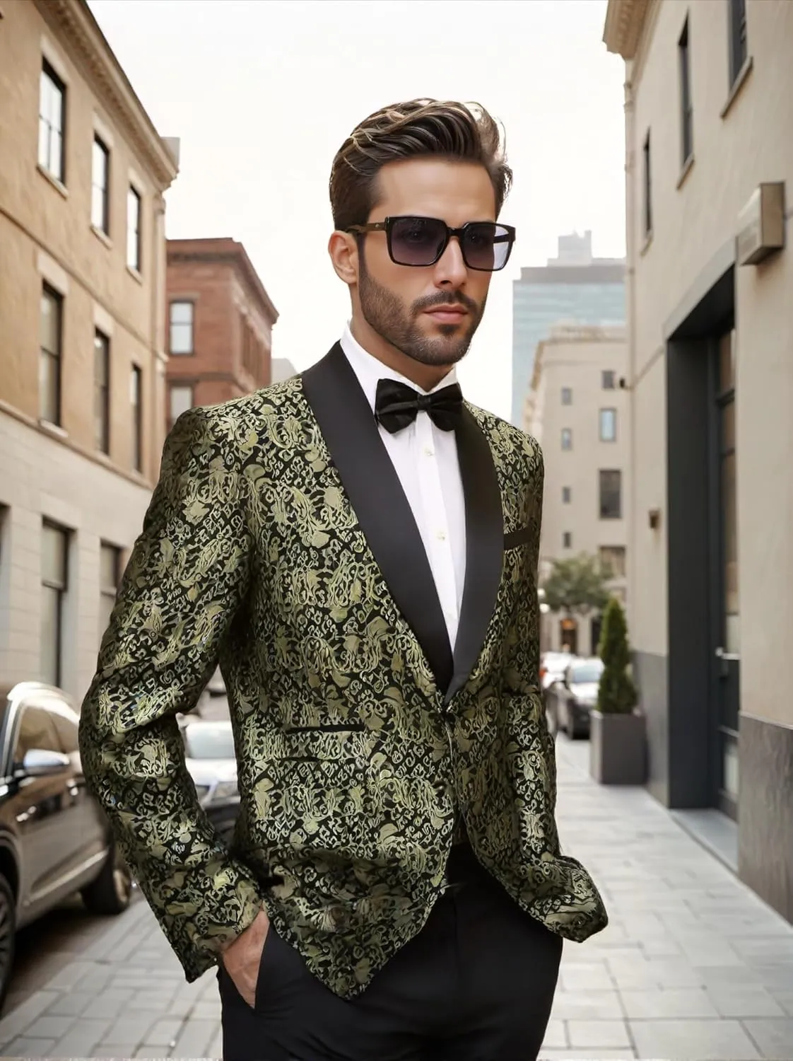 Men's Floral Dinner Party Prom Wedding Stylish Tuxedo Suits for Men One Button Dinner Jacket Pants Set