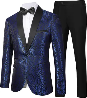 Men's Floral Dinner Party Prom Wedding Stylish Tuxedo Suits for Men One Button Dinner Jacket Pants Set