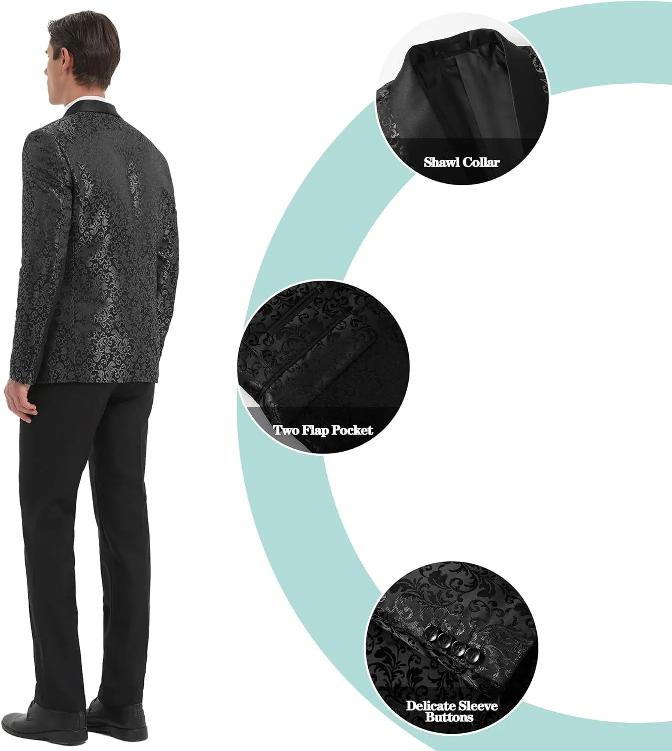 Men's Floral Dinner Party Prom Wedding Stylish Tuxedo Suits for Men One Button Dinner Jacket Pants Set