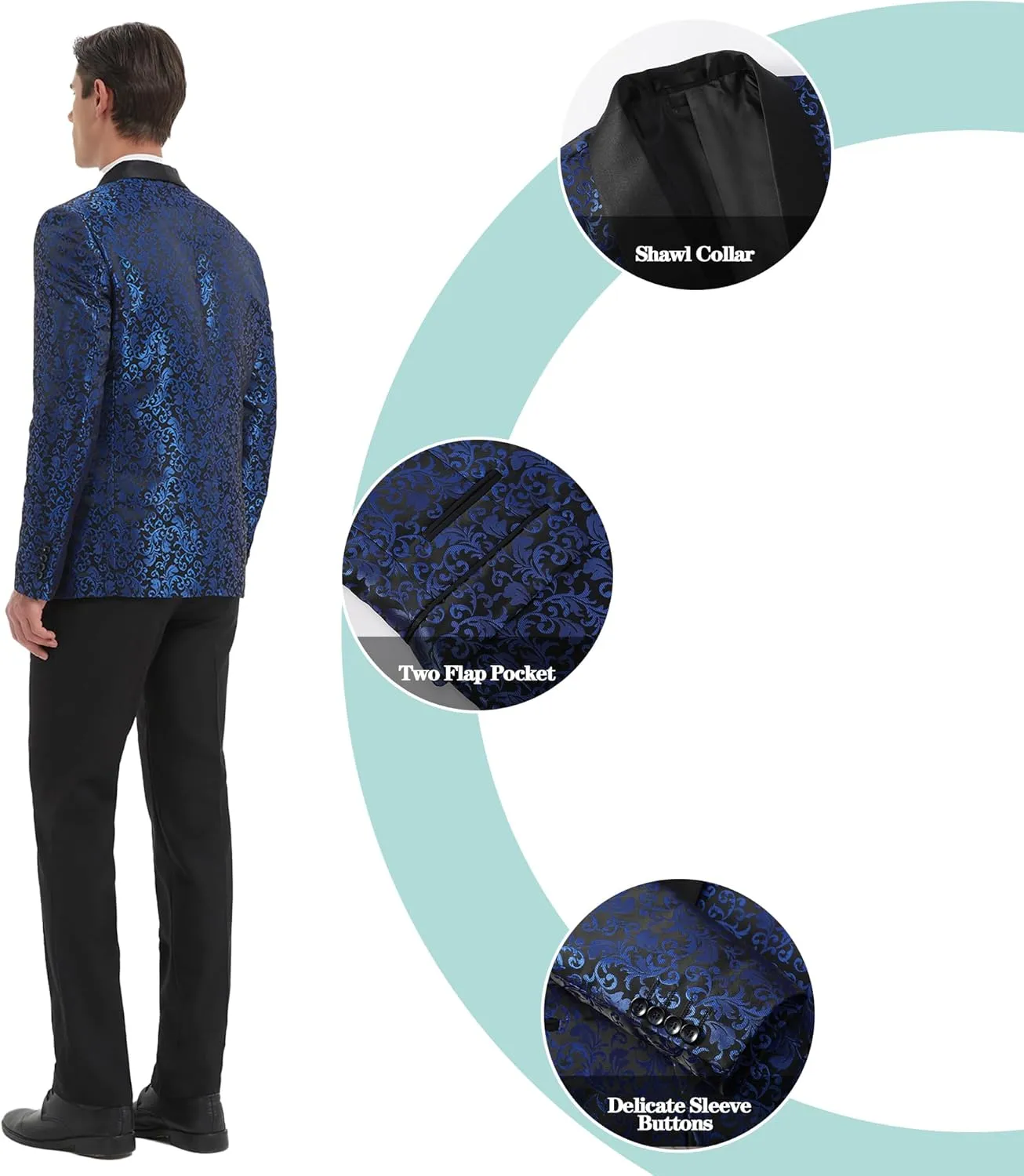 Men's Floral Dinner Party Prom Wedding Stylish Tuxedo Suits for Men One Button Dinner Jacket Pants Set