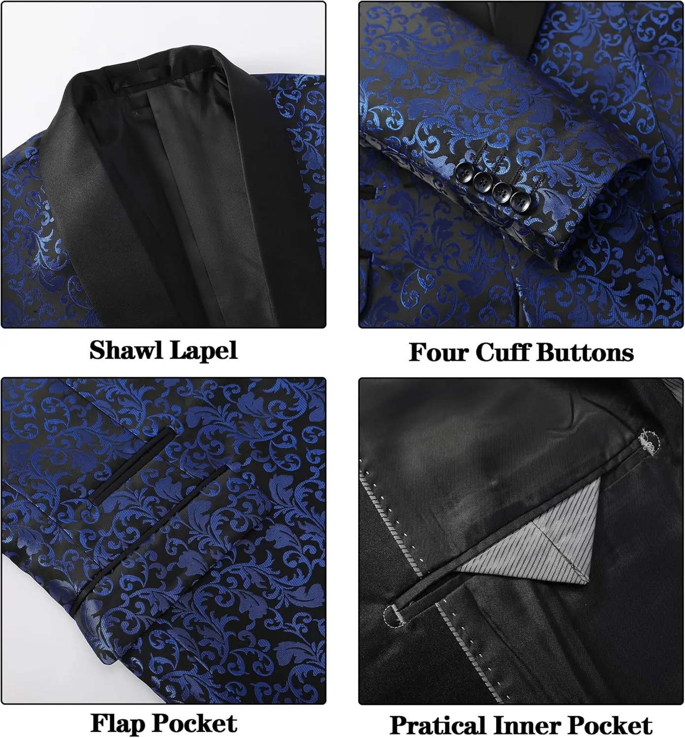 Men's Floral Dinner Party Prom Wedding Stylish Tuxedo Suits for Men One Button Dinner Jacket Pants Set