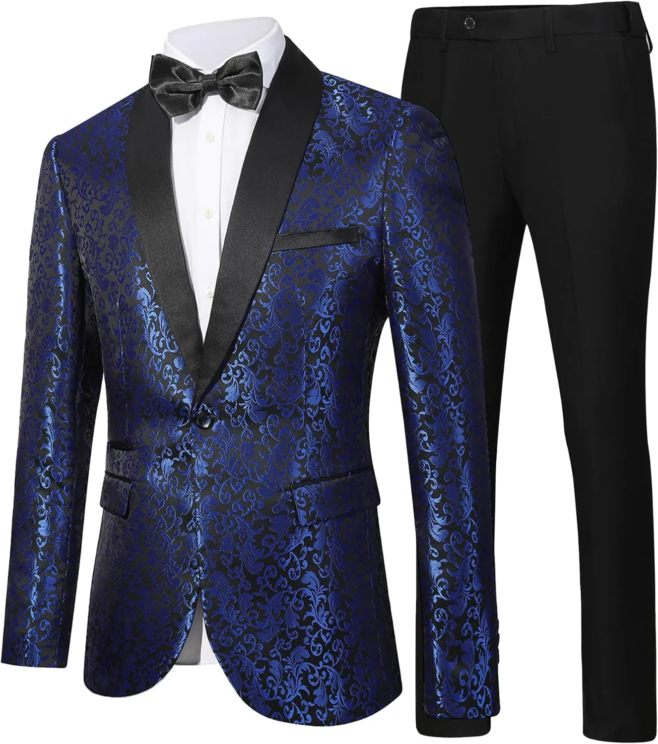 Men's Floral Dinner Party Prom Wedding Stylish Tuxedo Suits for Men One Button Dinner Jacket Pants Set