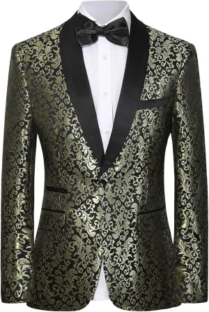 Men's Floral Dinner Party Prom Wedding Stylish Tuxedo Suits for Men One Button Dinner Jacket Pants Set