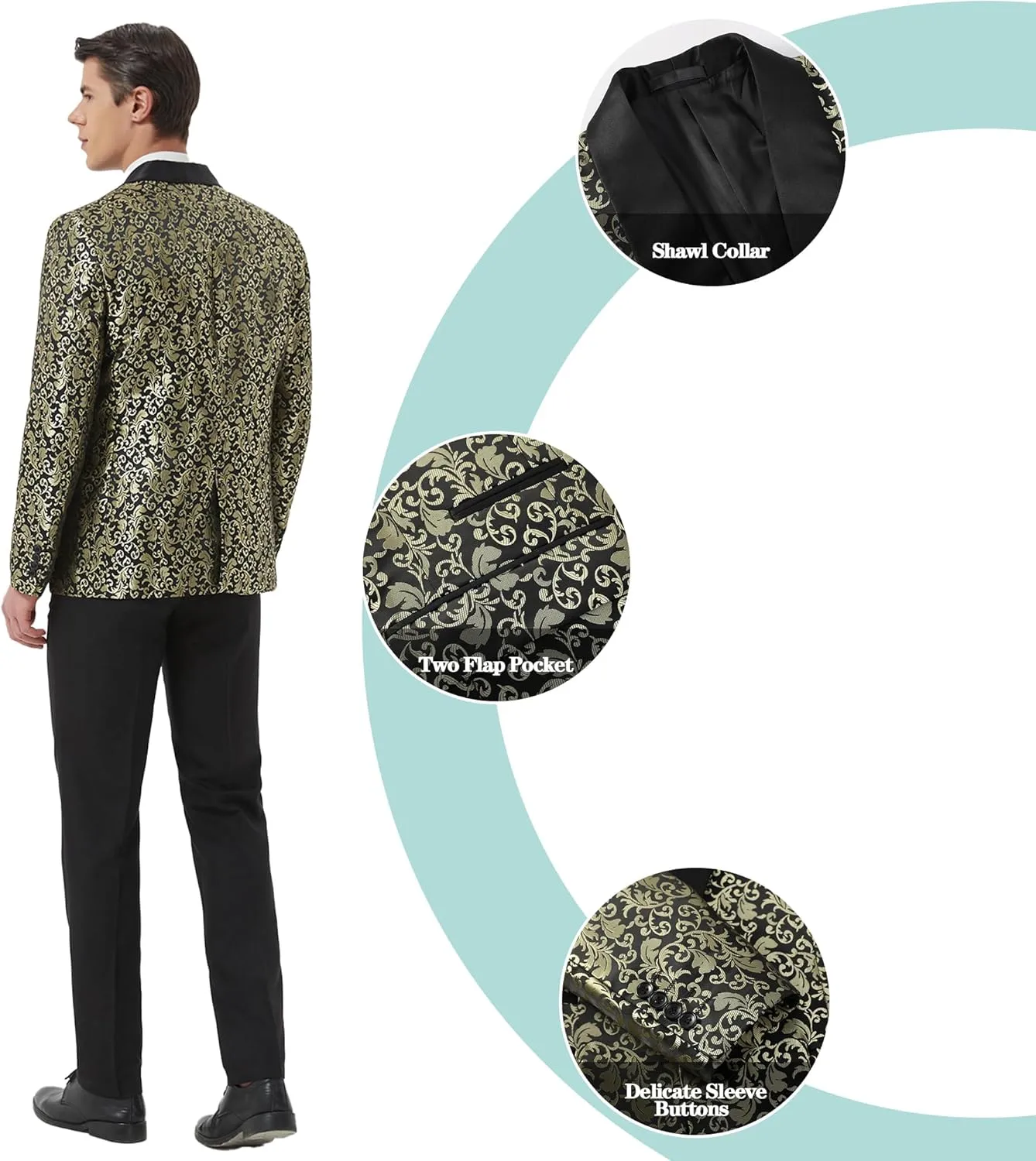 Men's Floral Dinner Party Prom Wedding Stylish Tuxedo Suits for Men One Button Dinner Jacket Pants Set