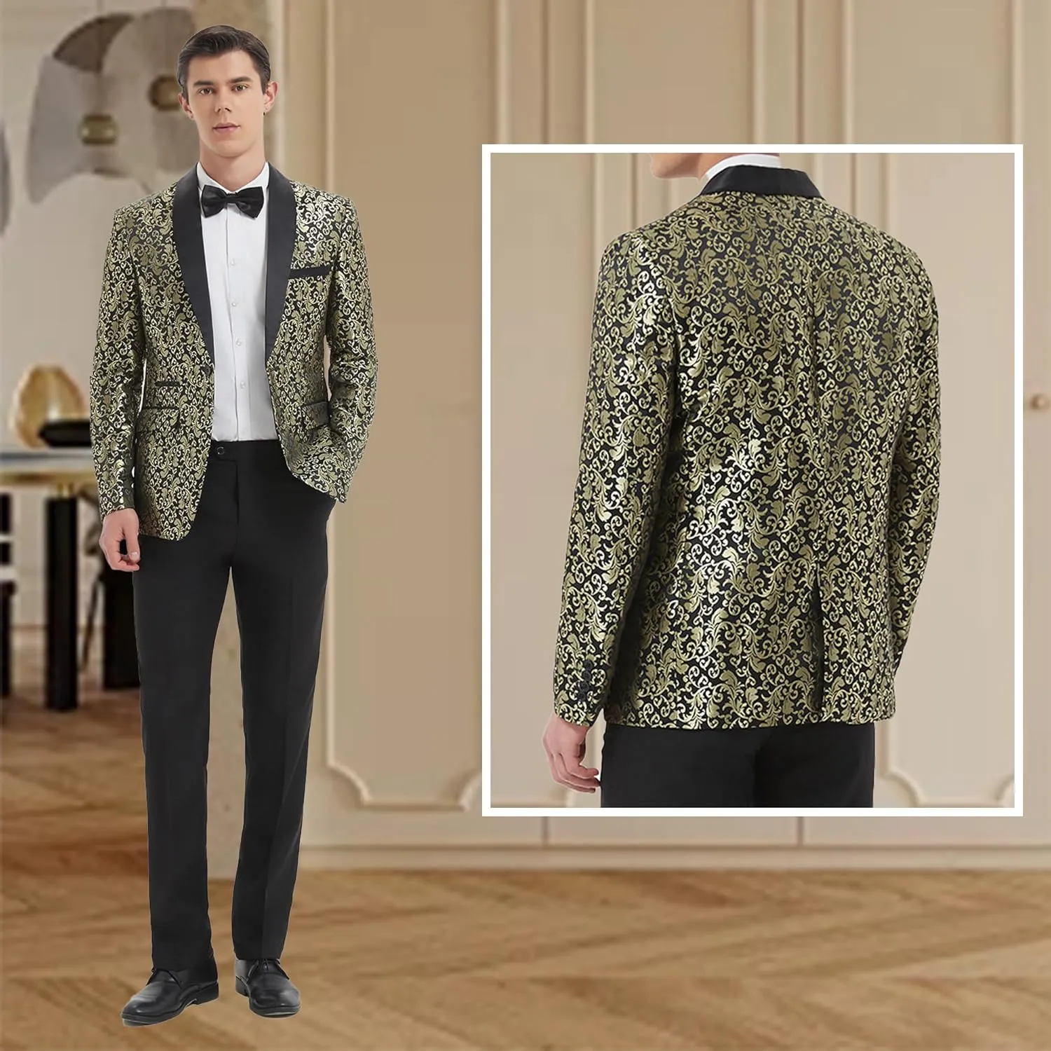 Men's Floral Dinner Party Prom Wedding Stylish Tuxedo Suits for Men One Button Dinner Jacket Pants Set