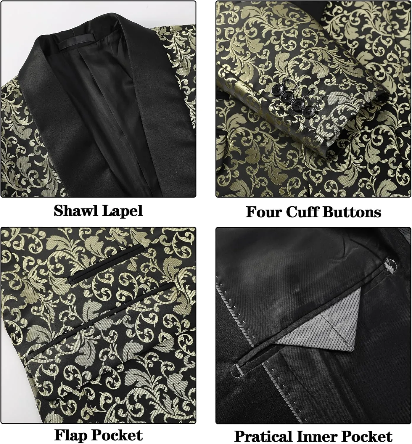 Men's Floral Dinner Party Prom Wedding Stylish Tuxedo Suits for Men One Button Dinner Jacket Pants Set