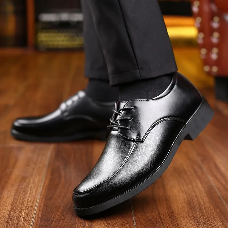 Men's Formal Shoes Classic Lace Up Business Round Toe Vegan Leather Prom Wedding Tuxedo Slip Resistant Low Top Rubber Sole Non Slip Shoe