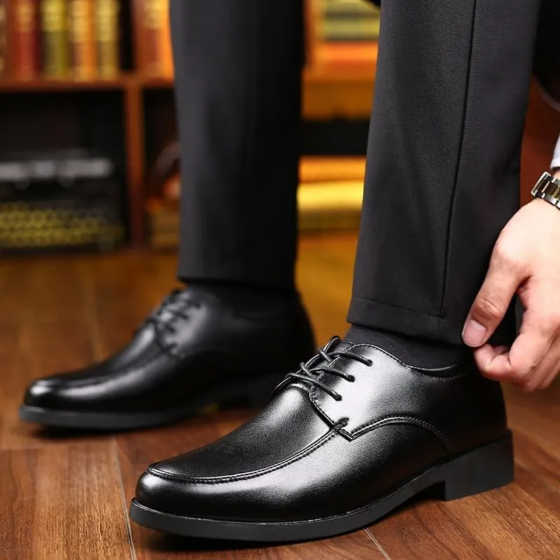 Men's Formal Shoes Classic Lace Up Business Round Toe Vegan Leather Prom Wedding Tuxedo Slip Resistant Low Top Rubber Sole Non Slip Shoe