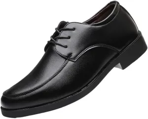 Men's Formal Shoes Classic Lace Up Business Round Toe Vegan Leather Prom Wedding Tuxedo Slip Resistant Low Top Rubber Sole Non Slip Shoe