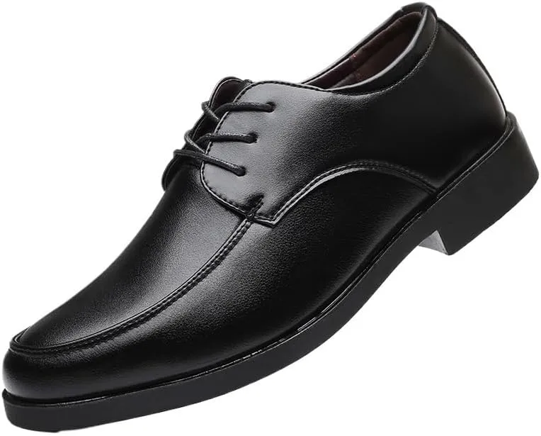 Men's Formal Shoes Classic Lace Up Business Round Toe Vegan Leather Prom Wedding Tuxedo Slip Resistant Low Top Rubber Sole Non Slip Shoe