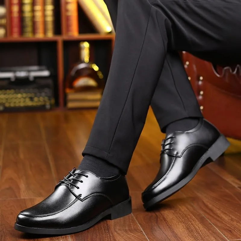 Men's Formal Shoes Classic Lace Up Business Round Toe Vegan Leather Prom Wedding Tuxedo Slip Resistant Low Top Rubber Sole Non Slip Shoe