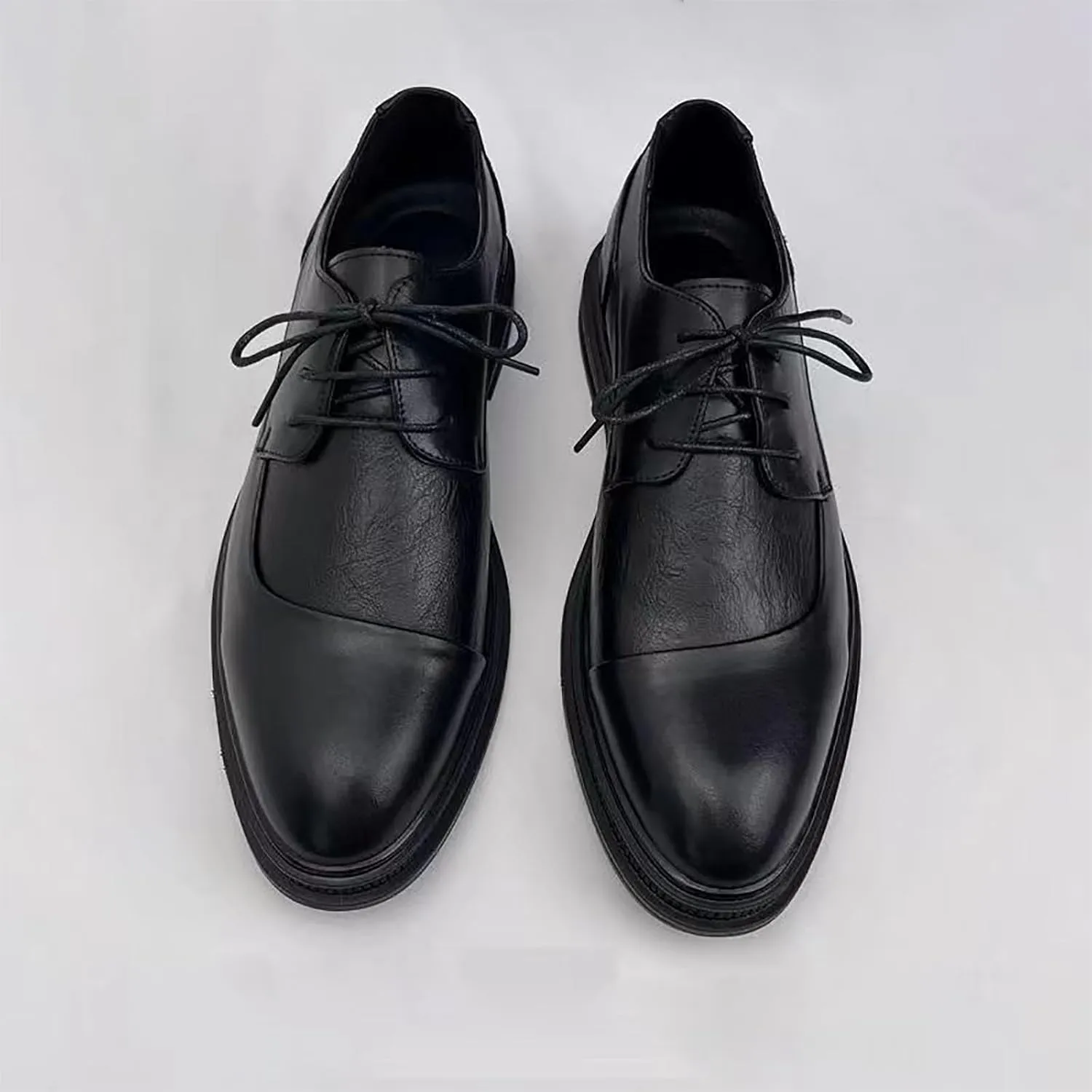 Men's Genuine Leather Dress Shoes with Comfortable Thick Heel & Hand-Crafted Stitching - Ideal for Business Casual Everyday Wear