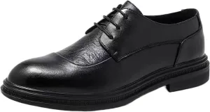 Men's Genuine Leather Dress Shoes with Comfortable Thick Heel & Hand-Crafted Stitching - Ideal for Business Casual Everyday Wear