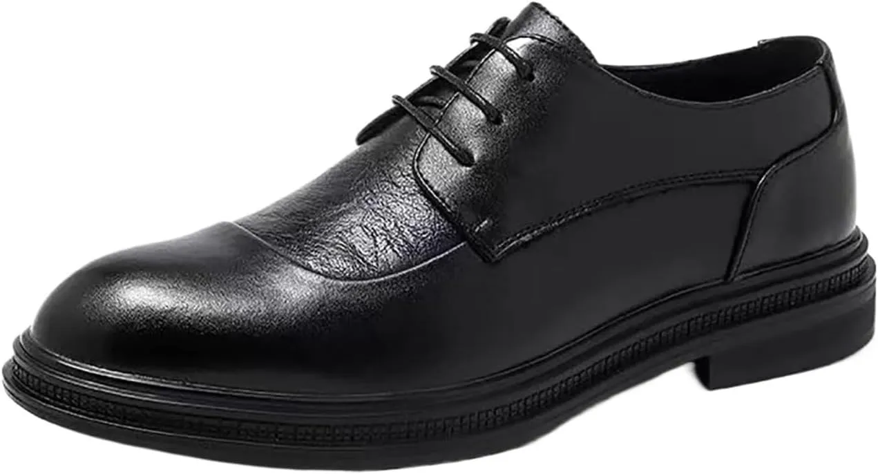 Men's Genuine Leather Dress Shoes with Comfortable Thick Heel & Hand-Crafted Stitching - Ideal for Business Casual Everyday Wear