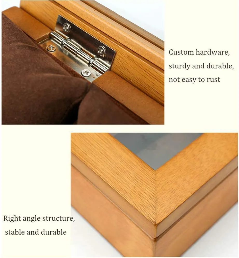 Mens Jewellery Box Travel Watch Box Storage Wood, 5 Grids Watch Jewellery Box Display Organizer with Compartments Transparent Window Removable Pads for Men Women Gift of Love (A) Watch Gift Box