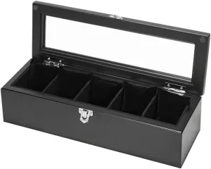 Mens Jewellery Box Travel Watch Box Storage Wood, 5 Grids Watch Jewellery Box Display Organizer with Compartments Transparent Window Removable Pads for Men Women Gift of Love (A) Watch Gift Box