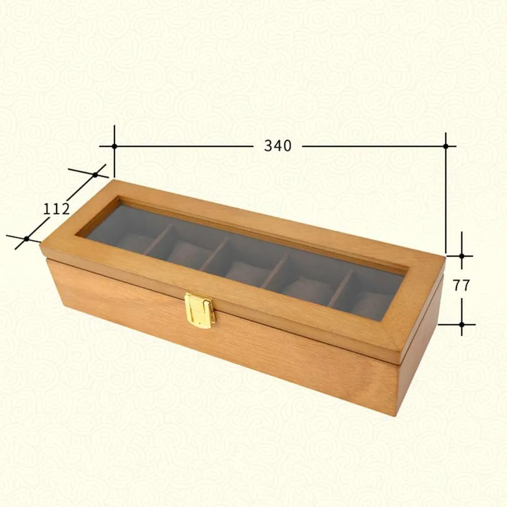 Mens Jewellery Box Travel Watch Box Storage Wood, 5 Grids Watch Jewellery Box Display Organizer with Compartments Transparent Window Removable Pads for Men Women Gift of Love (A) Watch Gift Box