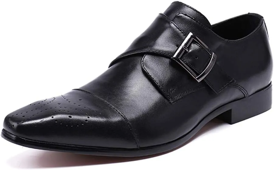 Men's Monk Shoes,Banquet Wedding Dress Shoes Buckle Business Leather Shoes Cowhide Footwear,Black- 45/UK 10.5/US 11