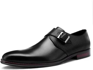 Men's Monk Shoes，Cowhide Buckle Dress Shoes Business Leather Shoes Urban Walking Work Banquet Footwear,Black-38/UK 5.5/US 6.5