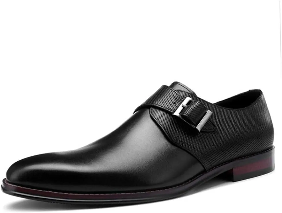 Men's Monk Shoes，Cowhide Buckle Dress Shoes Business Leather Shoes Urban Walking Work Banquet Footwear,Black-38/UK 5.5/US 6.5