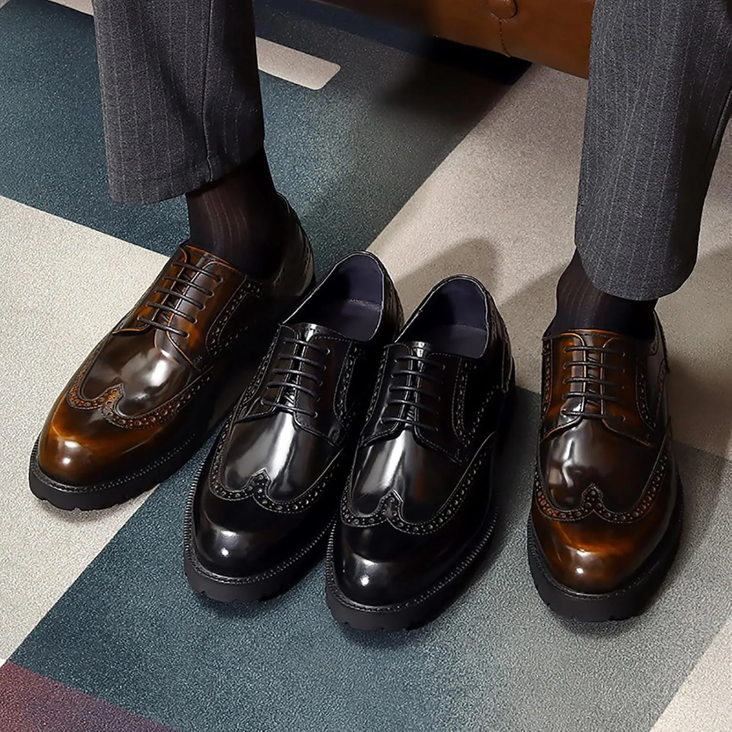 Men's Patent Leather Formal Dress Shoes for Business and Events Pointed Toe Low Heel Rubber Sole Professional Office Wear