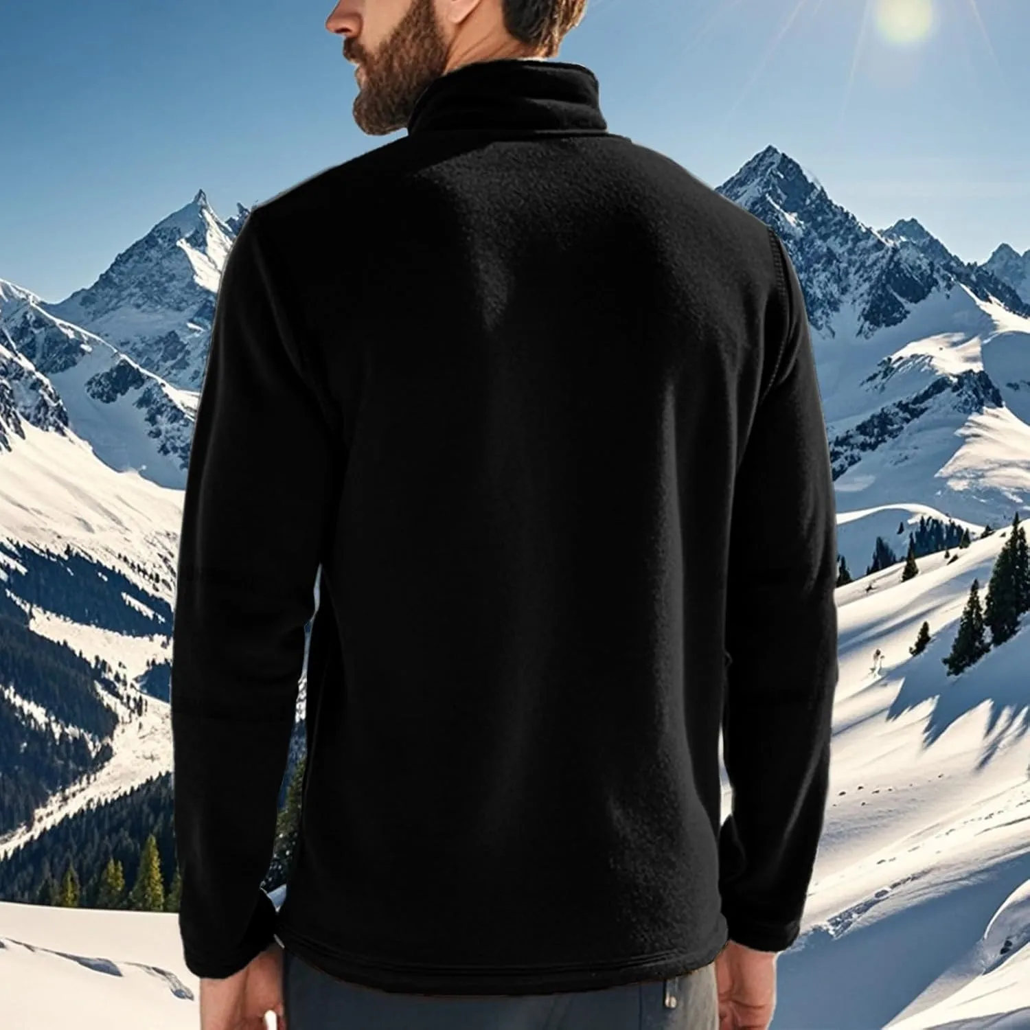Men's Sherpa Lined Quarter Zip Sweatshirt Fleece Long Sleeve Heavyweight Pullover Tops Winter Turtleneck Warm Shirts