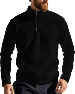 Men's Sherpa Lined Quarter Zip Sweatshirt Fleece Long Sleeve Heavyweight Pullover Tops Winter Turtleneck Warm Shirts