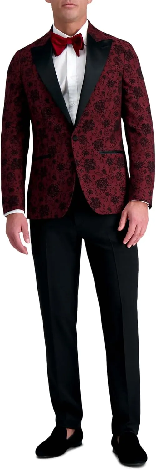 Men's Slim Fit Floral Pattern Peak Lapel Tuxedo Dinner Jacket