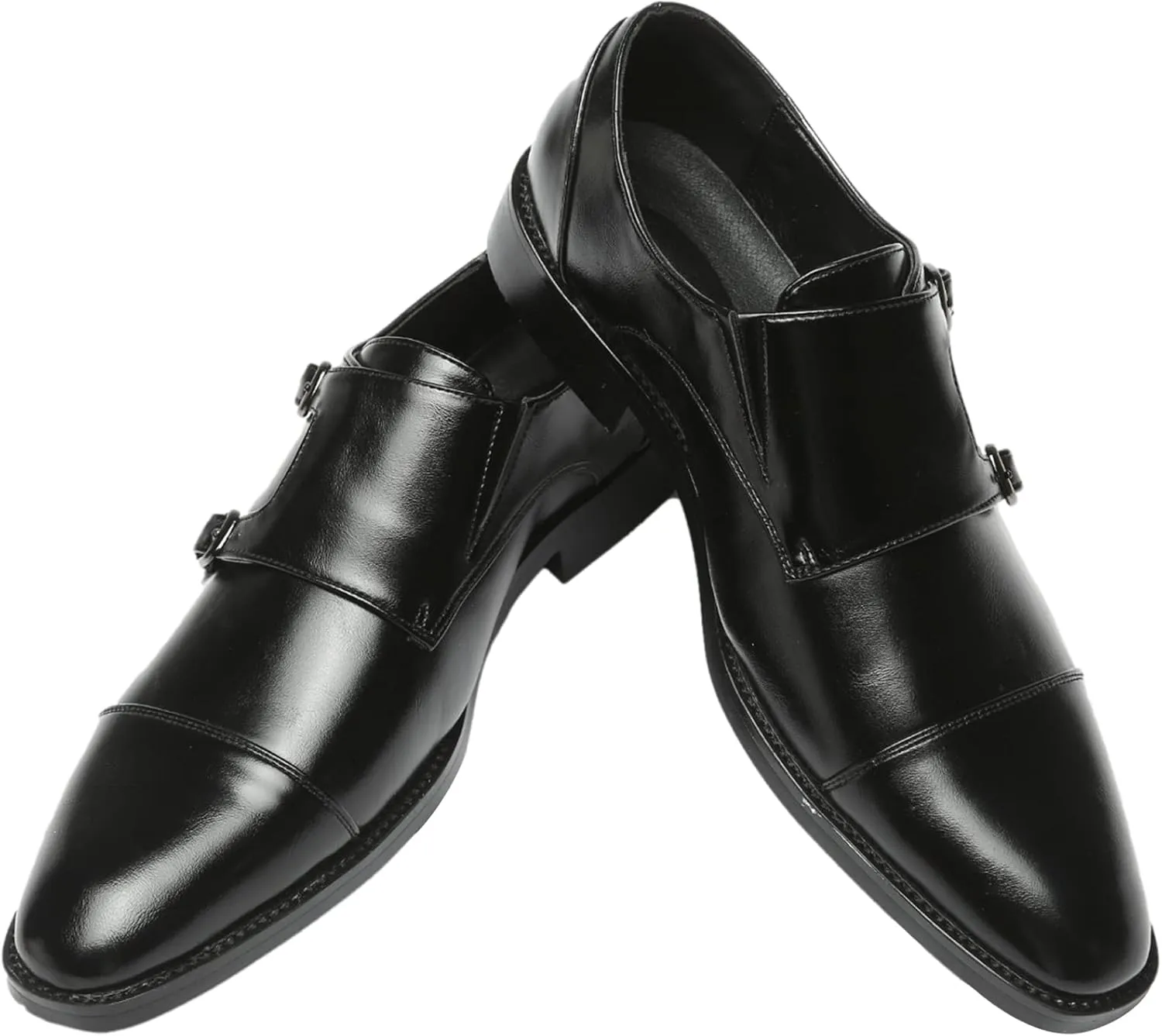 Men's Smart Monk Brogues Genuine Leather Wooden Heel Formal Dress Shoes