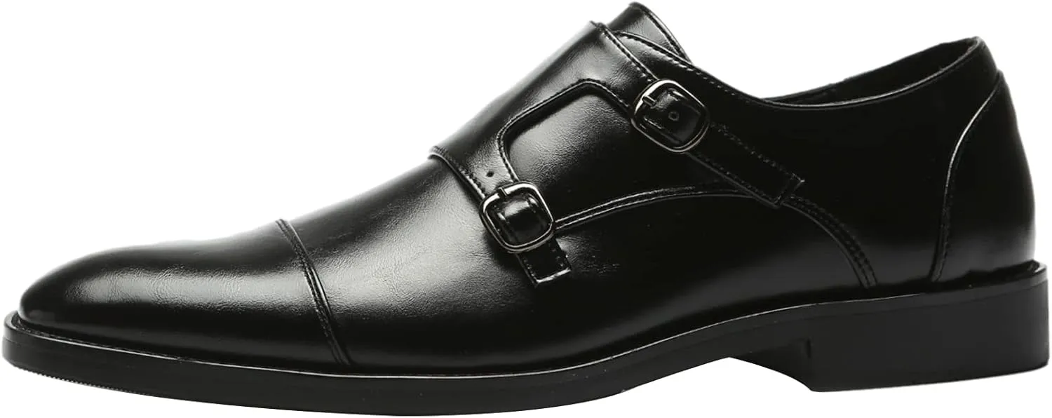 Men's Smart Monk Brogues Genuine Leather Wooden Heel Formal Dress Shoes